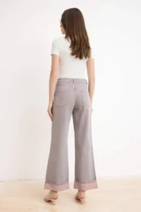 TRENDYOLMİLLA Pink Hem folded Vintage Washed High Waist Wide Leg jeans - Image 4