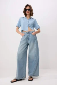 TRENDYOLMİLLA Mavi Stitching Detailed High Waist Wide Leg jeans - Image 2