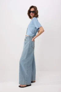 TRENDYOLMİLLA Mavi Stitching Detailed High Waist Wide Leg jeans - Image 3