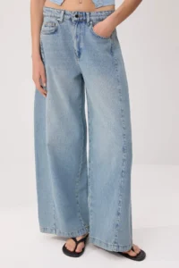 TRENDYOLMİLLA Mavi Stitching Detailed High Waist Wide Leg jeans - Image 4