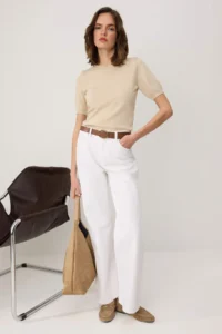 TRENDYOLMİLLA WHITE Arched High Waist Wide Leg Wide Leg 100% Cotton Non-Stretch jeans