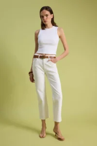 TRENDYOLMİLLA WHITE Arched High Waist Plain Cut Less Flexible Straight jeans