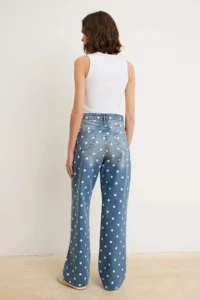TRENDYOLMİLLA Mavi Polka Dot High Waist Wide Leg jeans - Image 4