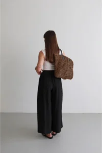 TRENDYOLMİLLA Black Wide Leg Modal Printed Skirt Look Pants - Image 4