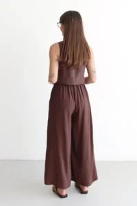 TRENDYOLMİLLA Brown Wide Leg Modal Printed Skirt Look Pants - Image 10