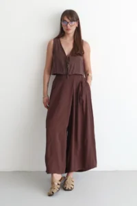 TRENDYOLMİLLA Brown Wide Leg Modal Printed Skirt Look Pants - Image 8