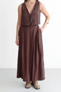 TRENDYOLMİLLA Brown Wide Leg Modal Printed Skirt Look Pants - Image 9