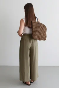TRENDYOLMİLLA Khaki Wide Leg Modal Printed Skirt Look Pants - Image 3