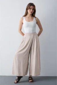 TRENDYOLMİLLA Stone Wide Leg Modal Printed Skirt Look Pants