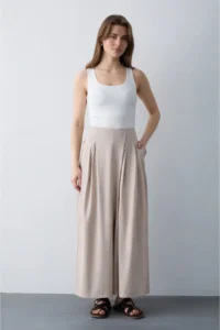 TRENDYOLMİLLA Stone Wide Leg Modal Printed Skirt Look Pants - Image 2