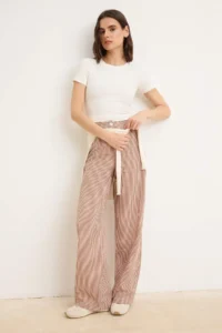 TRENDYOLMİLLA Brick Red Gingham Wide Leg/Wide Leg Pants - Image 2