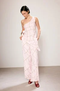 TRENDYOLMİLLA Trendyol Studio Pink Patterned Arka Elastic Waist Satin Pants