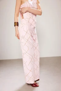 TRENDYOLMİLLA Trendyol Studio Pink Patterned Arka Elastic Waist Satin Pants - Image 3