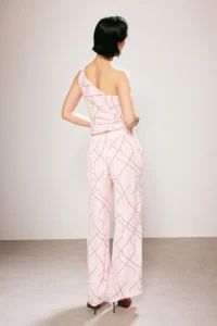 TRENDYOLMİLLA Trendyol Studio Pink Patterned Arka Elastic Waist Satin Pants - Image 4