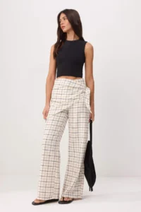 TRENDYOLMİLLA WHITE-Multicolored with scarf Checkered Wide Leg Pants