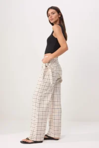 TRENDYOLMİLLA WHITE-Multicolored with scarf Checkered Wide Leg Pants - Image 2