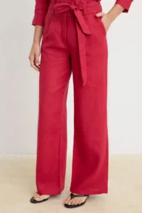 TRENDYOLMİLLA Brick Red Belted 100% Linen Weaving Pants - Image 3