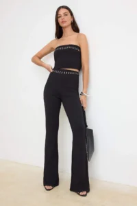 TRENDYOLMİLLA Black Flare/flared leg Regular Waist LONG interlock Knitting Pants - Image 2