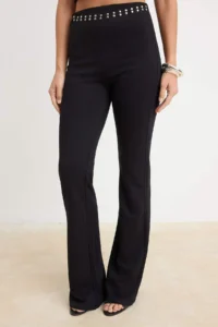 TRENDYOLMİLLA Black Flare/flared leg Regular Waist LONG interlock Knitting Pants - Image 3