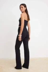 TRENDYOLMİLLA Black Flare/flared leg Regular Waist LONG interlock Knitting Pants - Image 4