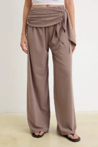 TRENDYOLMİLLA Mink Premium Lyocell Wide Leg Belted Regular Waist LONG Knitting Pants - Image 3