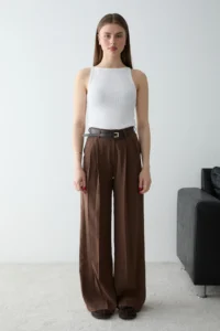 TRENDYOLMİLLA Brown Modal Arched Wide Leg Pants - Image 2