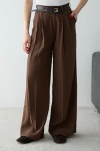 TRENDYOLMİLLA Brown Modal Arched Wide Leg Pants - Image 3