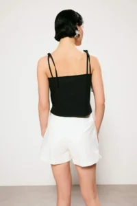 TRENDYOLMİLLA Trendyol Studio WHITE pleated Mini slit DENIM Shorts - Image 4