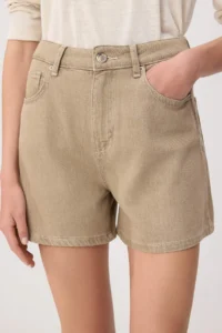 TRENDYOLMİLLA Beige Vintage Washed High Waist City Size DENIM Shorts - Image 3
