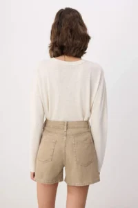 TRENDYOLMİLLA Beige Vintage Washed High Waist City Size DENIM Shorts - Image 4