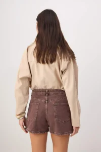 TRENDYOLMİLLA Burgundy Vintage Washed High Waist City Size DENIM Shorts - Image 4