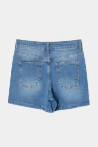 TRENDYOLMİLLA Mavi Double breasted Closure High Waist Less Flexible DENIM Shorts Skirt - Image 3