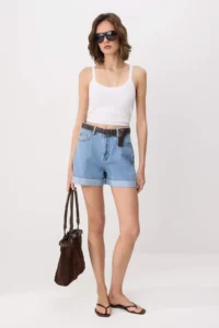 TRENDYOLMİLLA Mavi Belt Detailed High Waist City Size DENIM Shorts