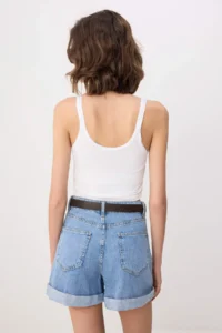 TRENDYOLMİLLA Mavi Belt Detailed High Waist City Size DENIM Shorts - Image 5