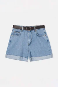 TRENDYOLMİLLA Mavi Belt Detailed High Waist City Size DENIM Shorts - Image 6