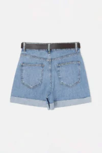 TRENDYOLMİLLA Mavi Belt Detailed High Waist City Size DENIM Shorts - Image 7
