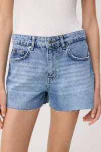 TRENDYOLMİLLA Mavi Hem Kesikli High Waist Ekstra Mini Shorts - Image 3