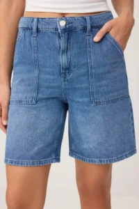 TRENDYOLMİLLA Mavi More Sustainable High Waist Less Flexible City Size DENIM Shorts - Image 3