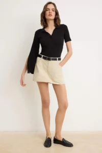 TRENDYOLMİLLA Beige Stitching Detailed DENIM Shorts Skirt - Image 2