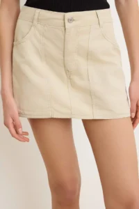 TRENDYOLMİLLA Beige Stitching Detailed DENIM Shorts Skirt - Image 3