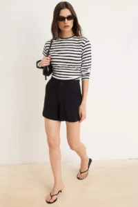 TRENDYOLMİLLA Black Plain Regular Waist Wide Leg Short interlock Knitting Shorts & Bermuda - Image 2