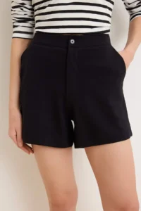 TRENDYOLMİLLA Black Plain Regular Waist Wide Leg Short interlock Knitting Shorts & Bermuda - Image 3
