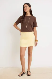 TRENDYOLMİLLA Light Yellow with buckle 100% Linen Shorts Skirt