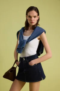 TRENDYOLMİLLA DARK BLUE Mini DENIM Shorts Skirt - Image 2