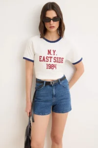 TRENDYOLMİLLA DARK BLUE High Waist City Size Az Flexible DENIM Shorts - Image 2
