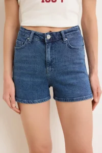 TRENDYOLMİLLA DARK BLUE High Waist City Size Az Flexible DENIM Shorts - Image 3