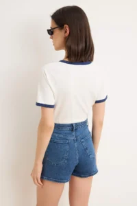 TRENDYOLMİLLA DARK BLUE High Waist City Size Az Flexible DENIM Shorts - Image 4