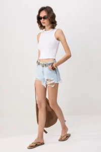 TRENDYOLMİLLA Light Blue Split Detailed Ekstra Mini DENIM Shorts