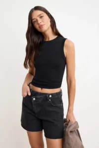 TRENDYOLMİLLA Anthracite Asymmetric Waist Detailed City Size DENIM Shorts