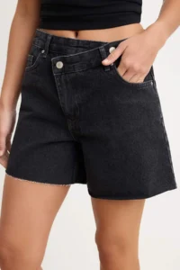 TRENDYOLMİLLA Anthracite Asymmetric Waist Detailed City Size DENIM Shorts - Image 3